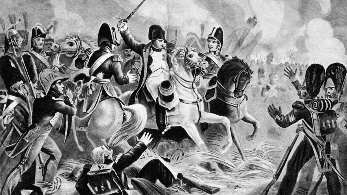 Наполеон I возглавляет последнюю атаку в битве при Ватерлоо , 1815 г.