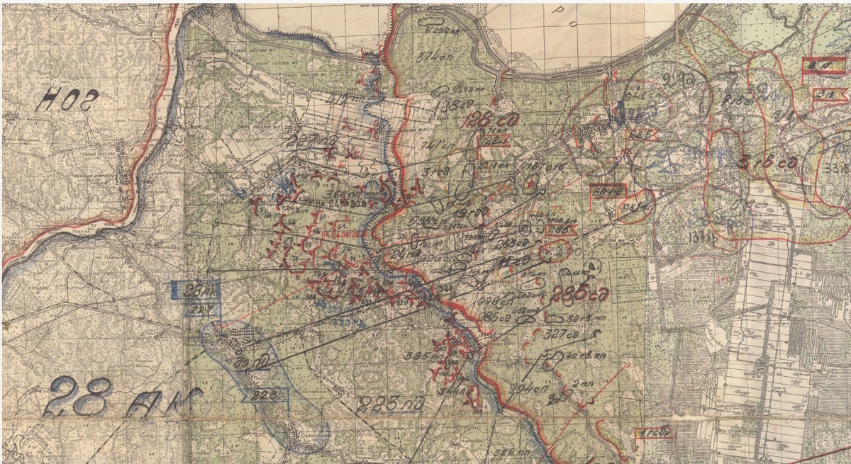 Карта общей обстановки на фронте ВолхФ с 28.08.1942 по 30.08.1942