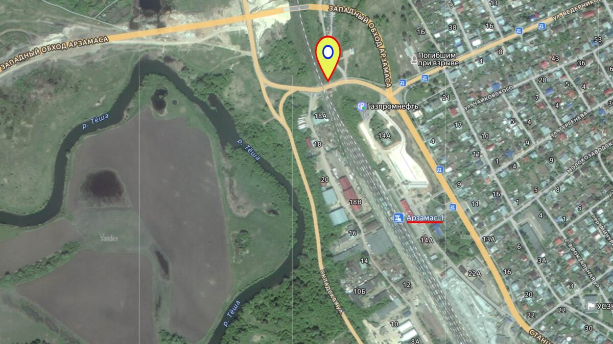 Место взрыва на карте Арзамаса