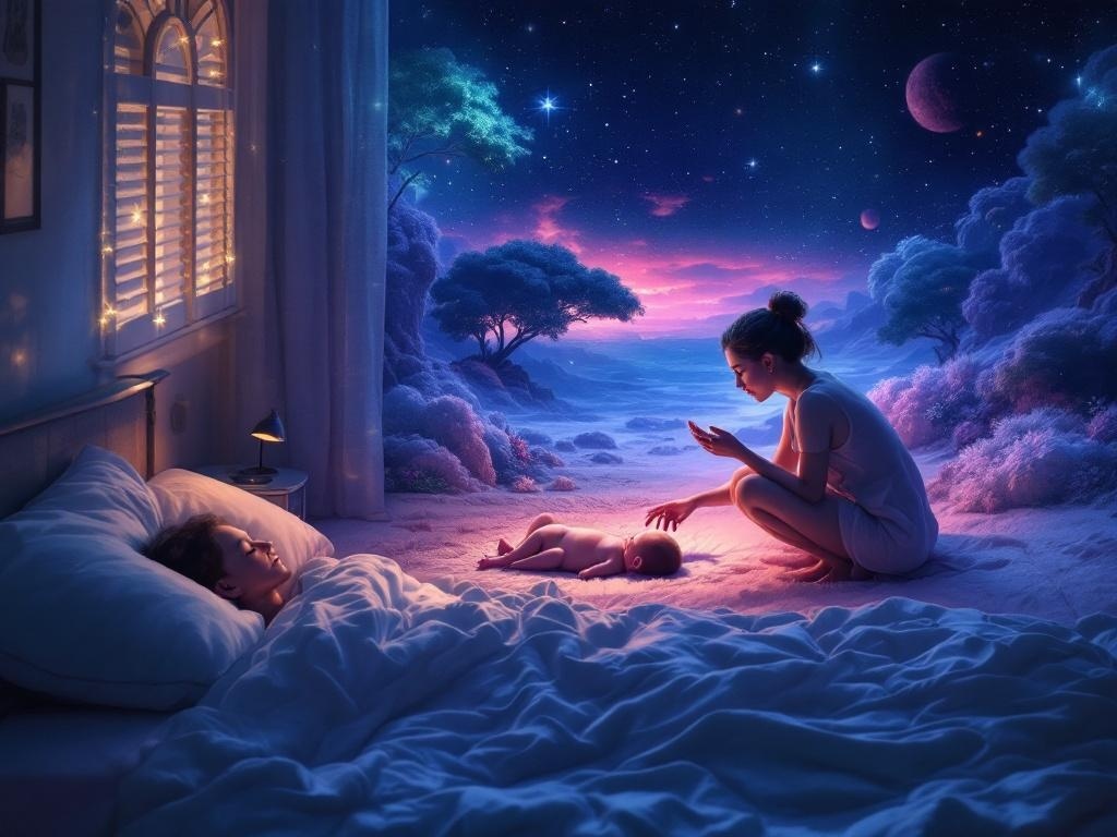    К чему такое снится: На картине женщина в положении рожает стоя, присев. Рядом с ней невидимый голос указывает, как правильно действовать. На земле лежит новорожденный мальчик крупных ра