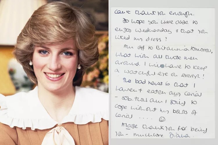 Принцесса Диана (слева) и ее письмо лакею Букингемского дворца Марку Симпсону.
Источник: Фотоархив Getty; 