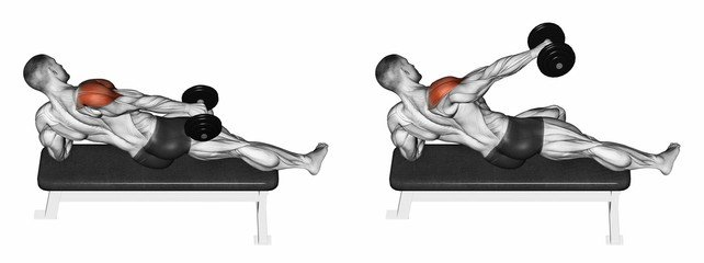 Отведения гантелей в сторону на скамье лежа. 