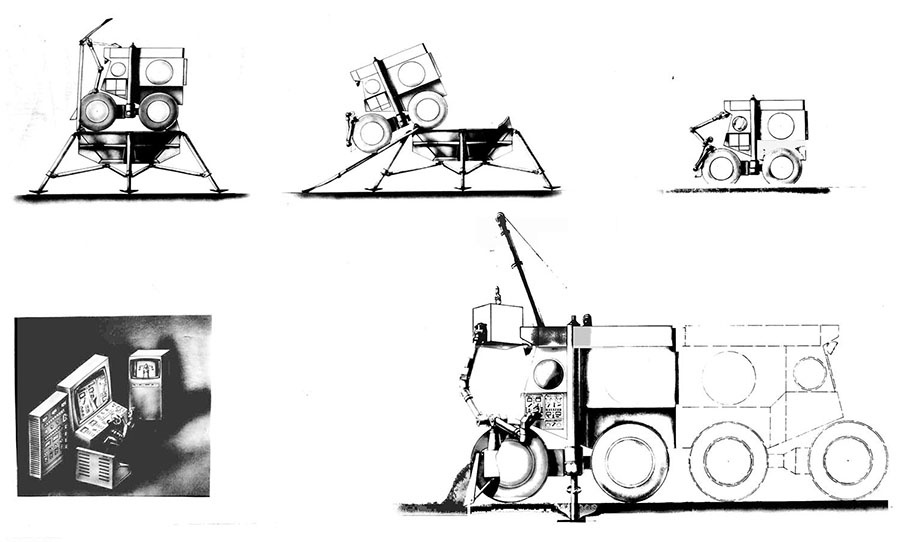 Этапы развертывания ЛИМ на поверхности Луны. ((Изображение РКК Энергия")