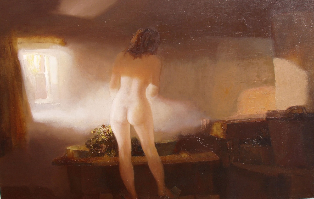 © Ильяс Усманов. В бане. Холст, масло. 82 х 132 см., 2009 г. Частное  собрание.