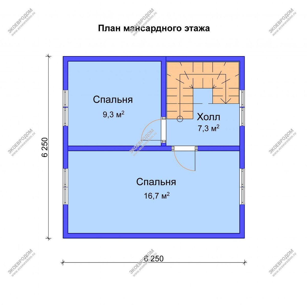 План мансардного этажа с двумя спальнями