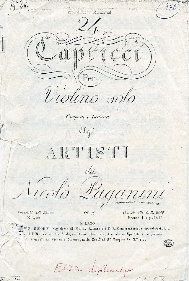 Паганини, 24 Каприччи, первое издание 1820 года.