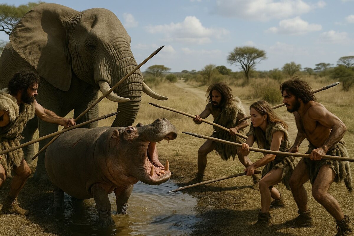    Древние люди изначально охотились на крупных животным