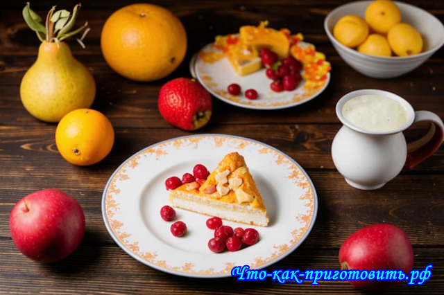 Что-как-приготовить.рф: Творожная запеканка с фруктами под сметанно-халвичным соусом