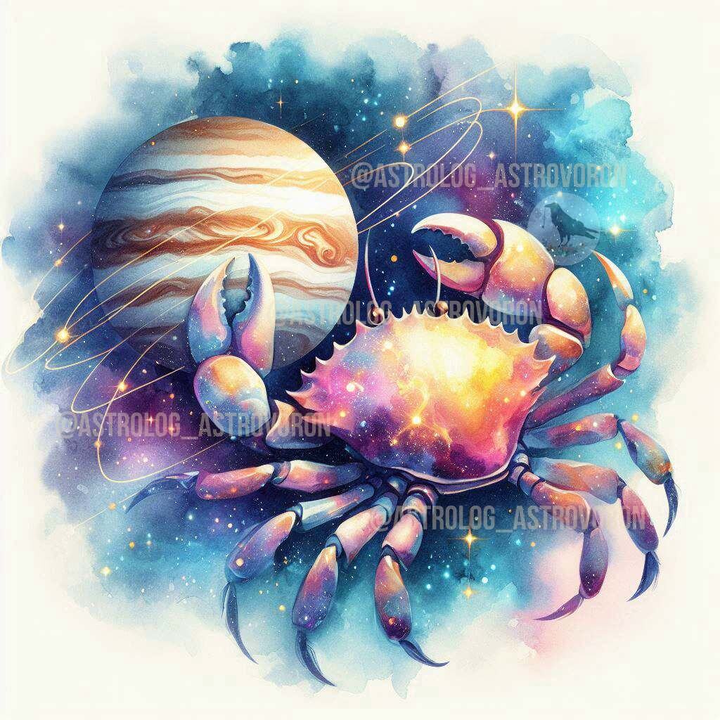 Юпитер в Раке. Иллюстрация создана автором канала АстроВорон. Мистерии Зодиака (с)