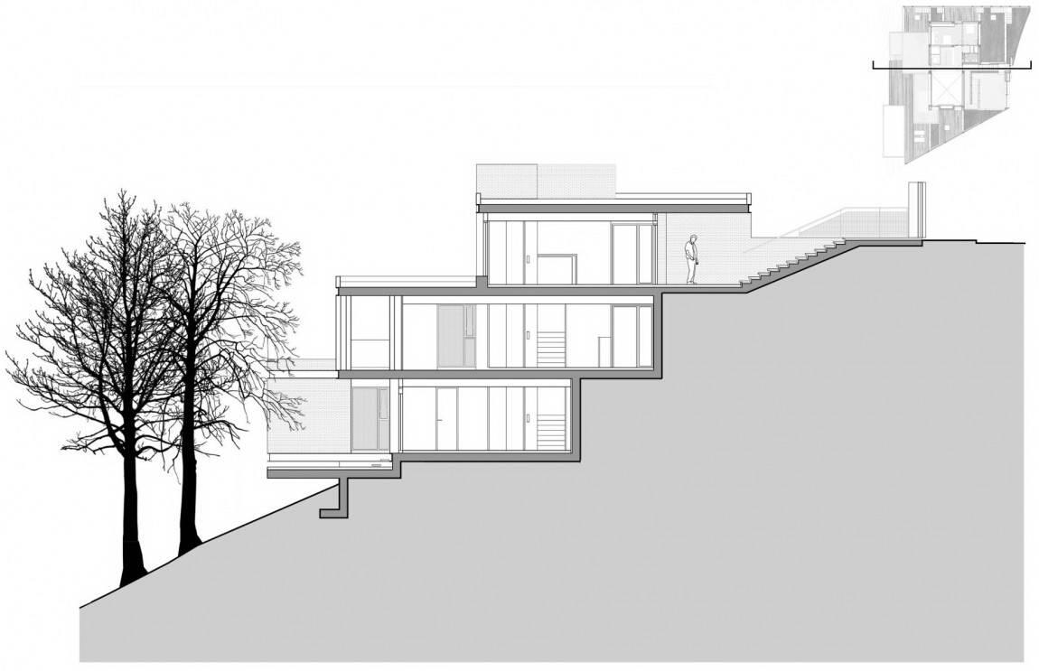 Разрез дома из монолита на участке с перепадом высот