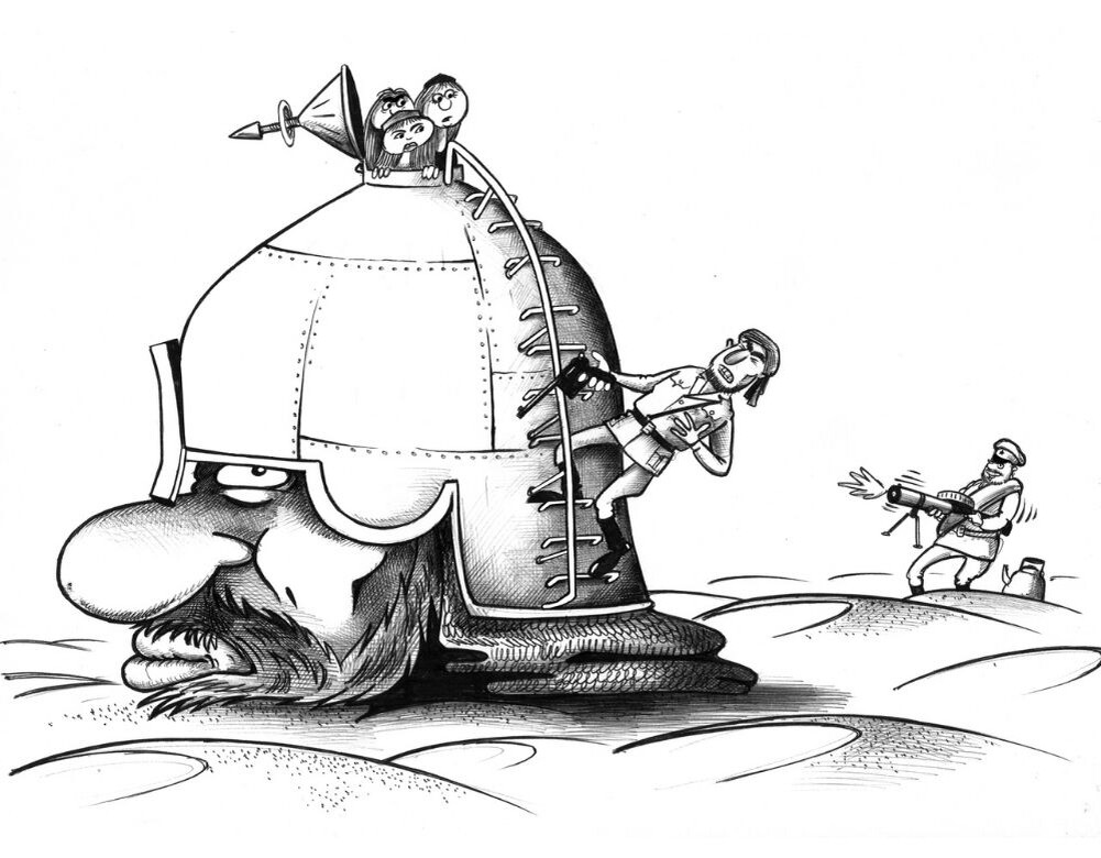 КАРИКАТУРА ОТ ХУДОЖНИКА- КАРИКАТУРИСТА СЕРГЕЯ КОРСУНА ИЗ ЕГО СЕРИИ " ОДНА ГОЛОВА - ХОРОШО..."