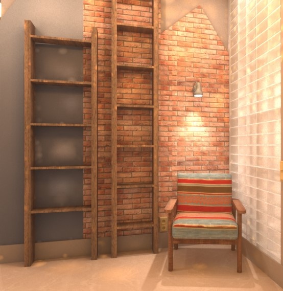 удобное кресло с книжными полками в прихожей