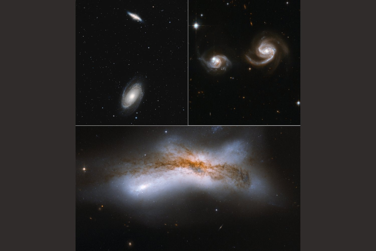 Три возможных сценария встречи Млечного Пути и Андромеды: два пролета на разных расстояниях и слияние. Иллюстрация: NASA / ESA