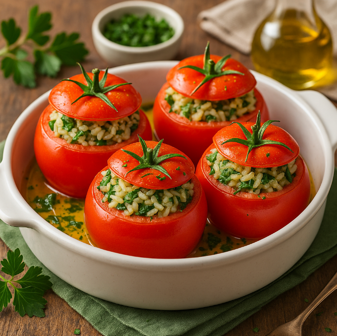 Помидоры, фаршированные зеленью и рисом в духовке рецепты от Дарики