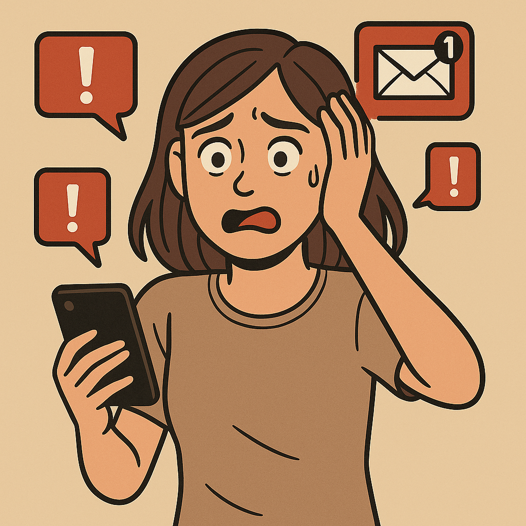  момент осознания проблемы, когда красные уведомления буквально окружают и подавляют человека