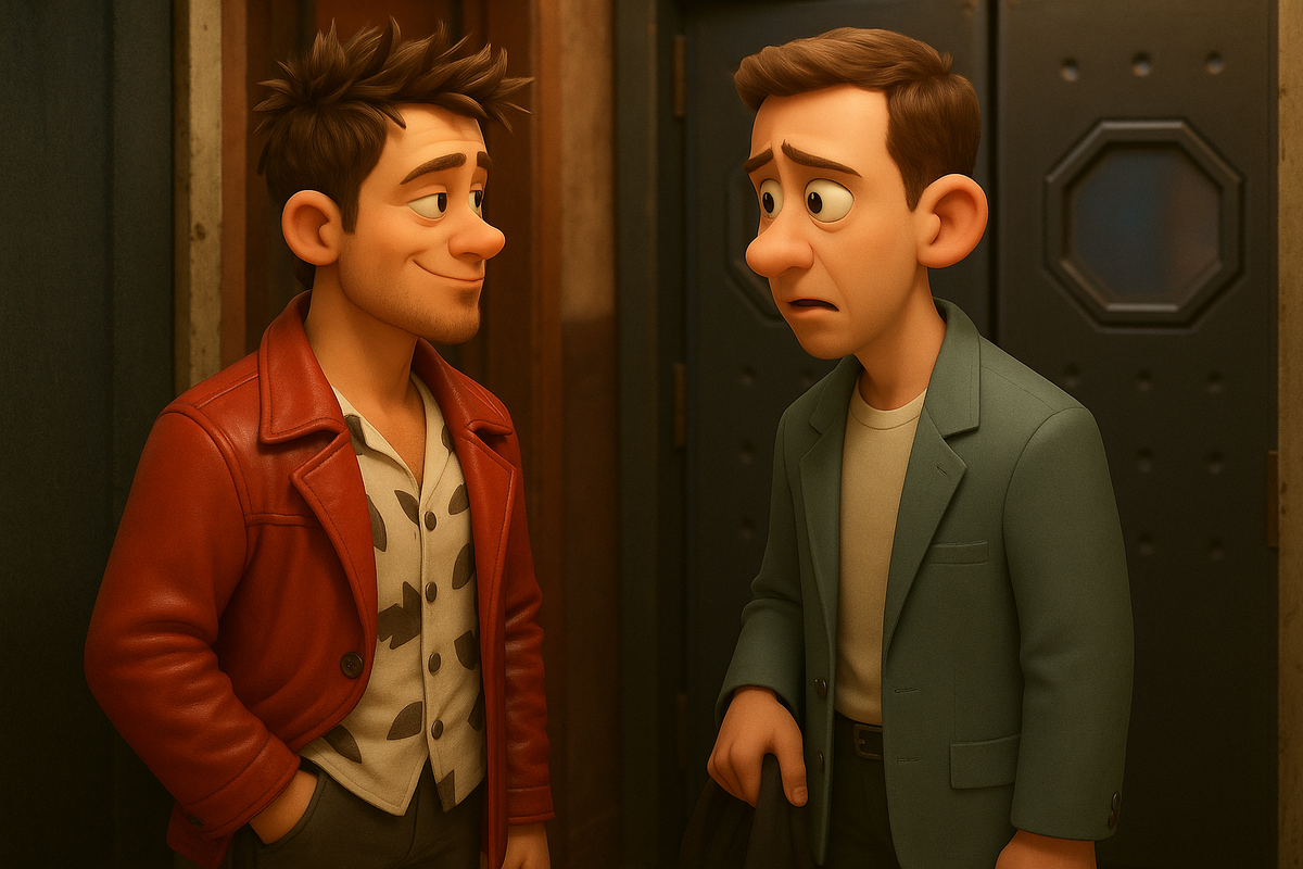 Сцена встречи за баром в стиле Pixar, Sora