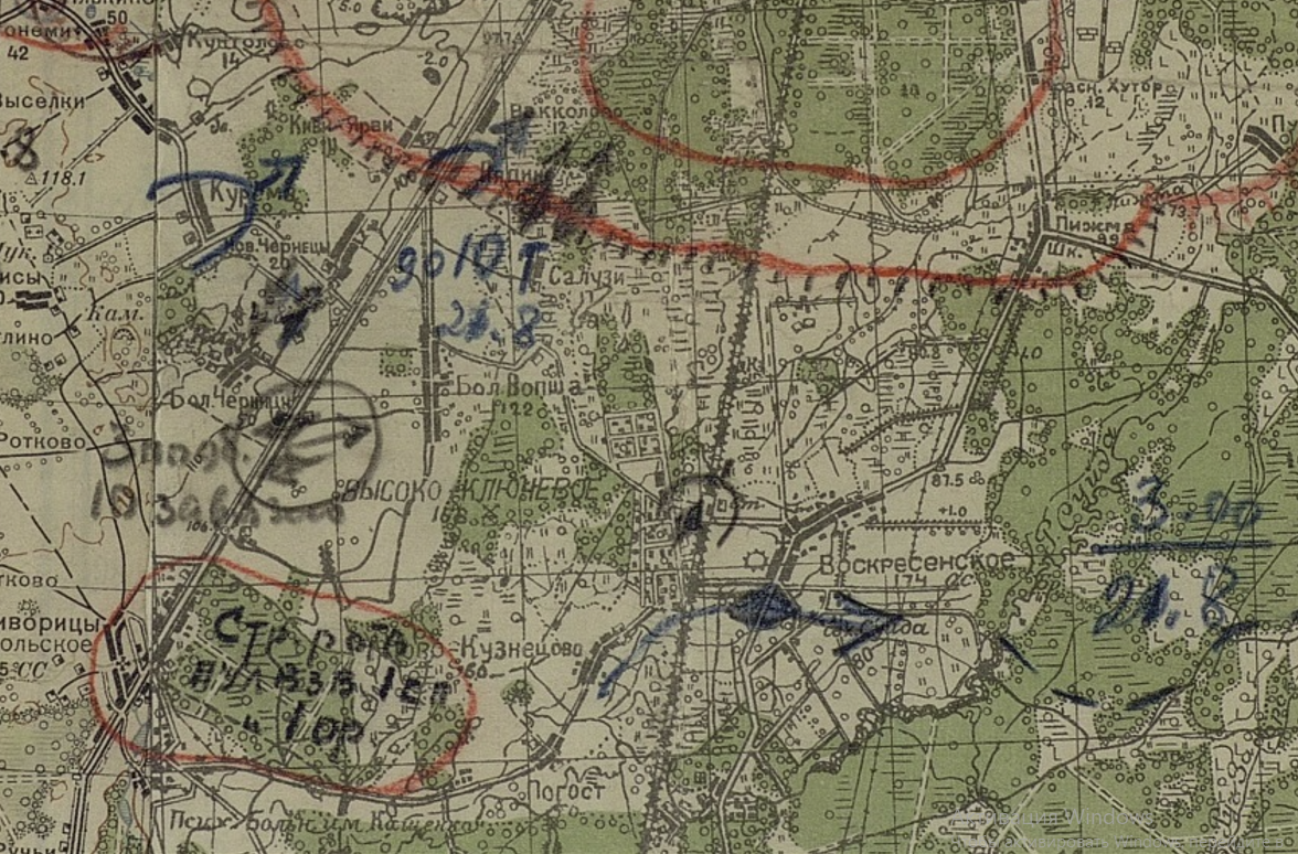 1 Фрагмент карты от 21 августа, где обозначена позиция танка Евдокименко 