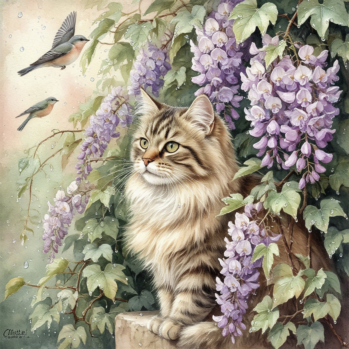 Пушистые котики в цветах