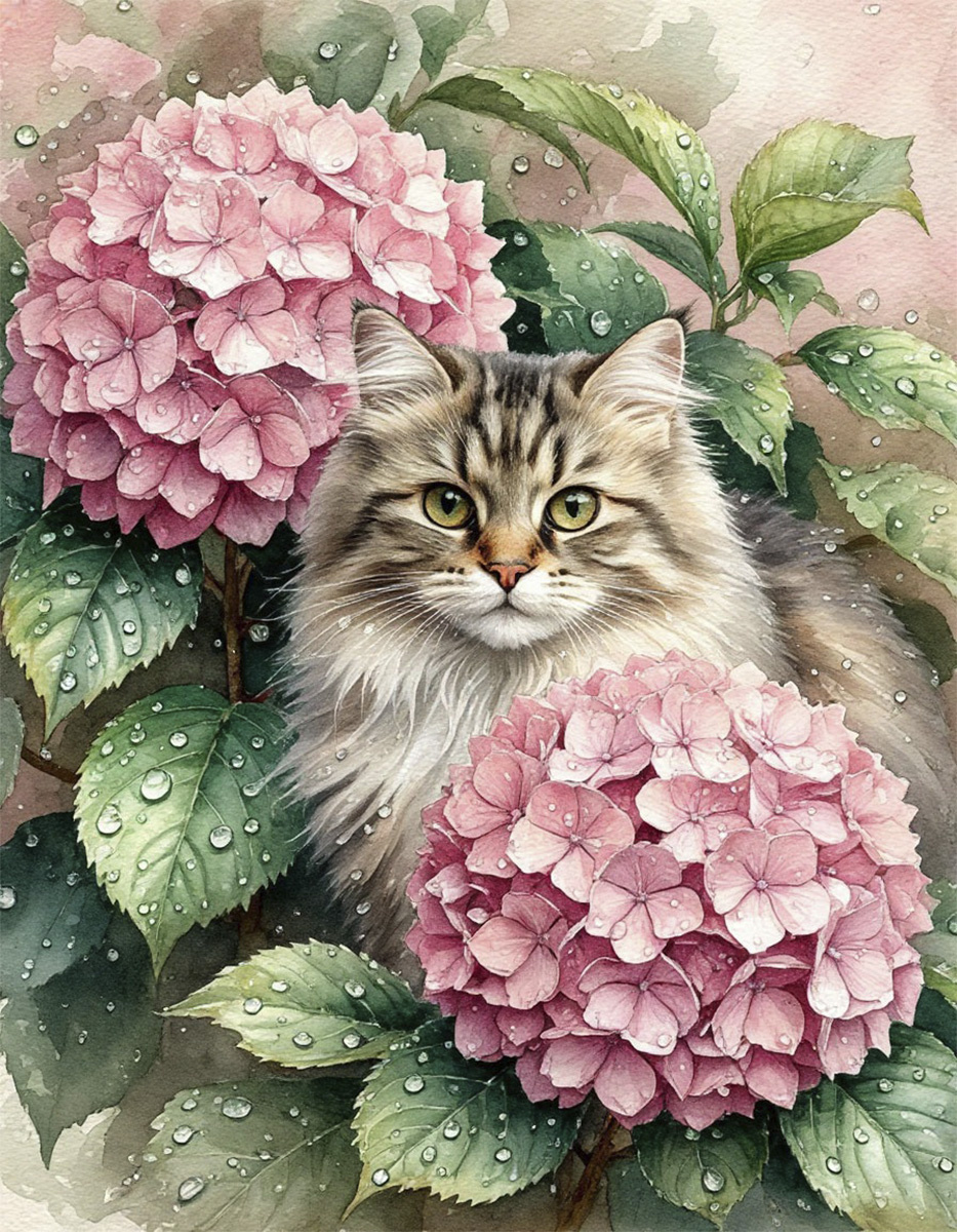 Пушистые котики в цветах