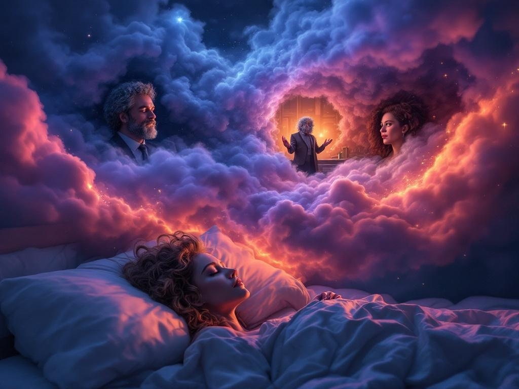    К чему такое снится: На картине изображен бывший начальник с пышной, слегка седоватой, кучерявой шевелюрой в официальной обстановке, делает объявление. Рядом стоит женщина с выражением у