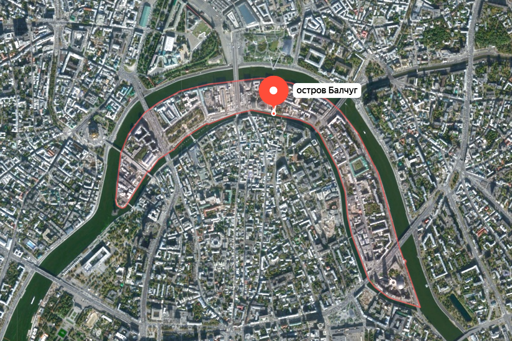 Остров Балчуг на спутниковом снимке. Источник: Яндекс Карты 