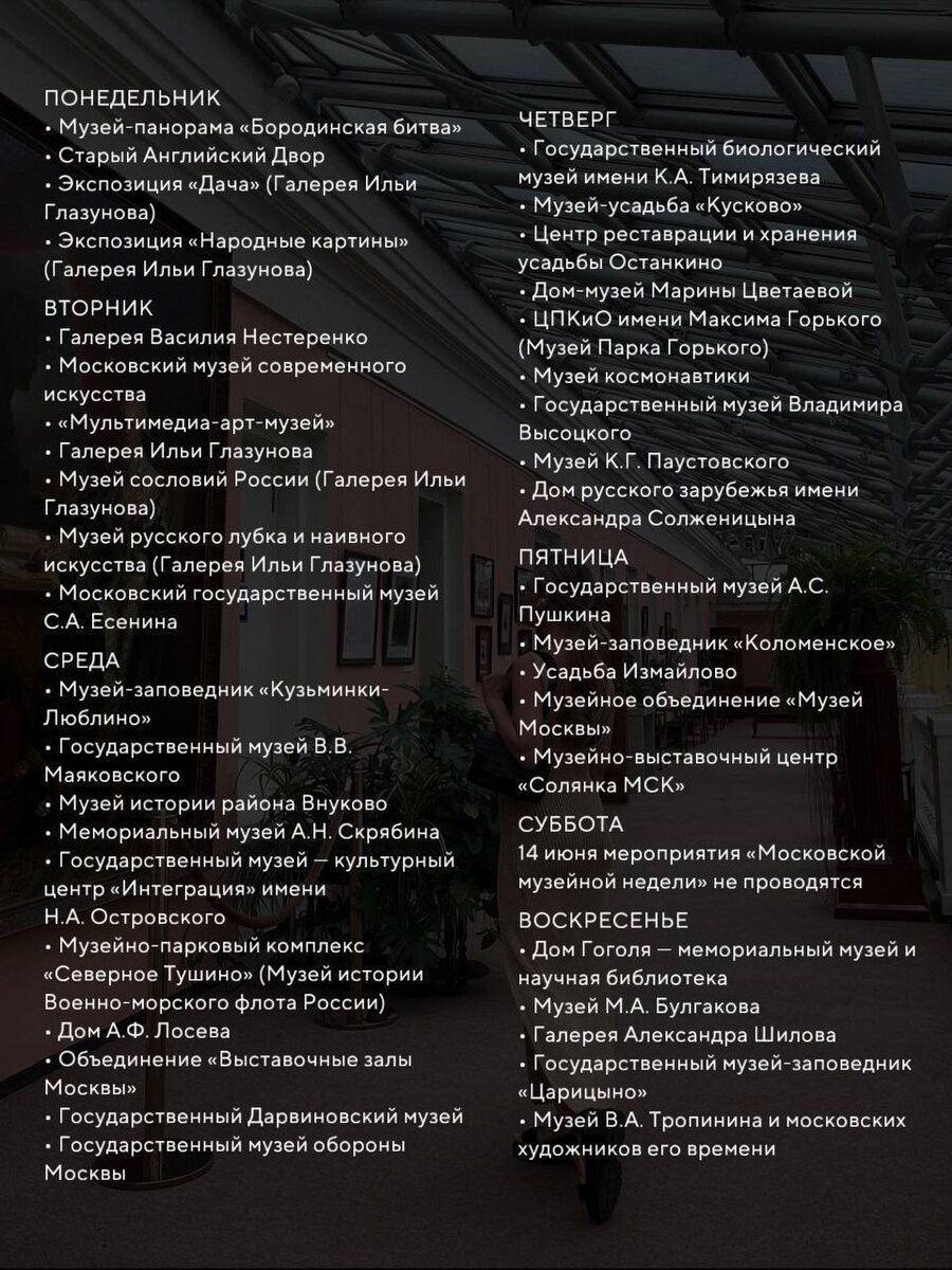 Список музеев, которые входят в акцию «Московская музейная неделя»