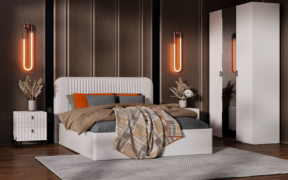Кровать 180х200 Тиффани Трия экокожа Polo white (код товара 413027)