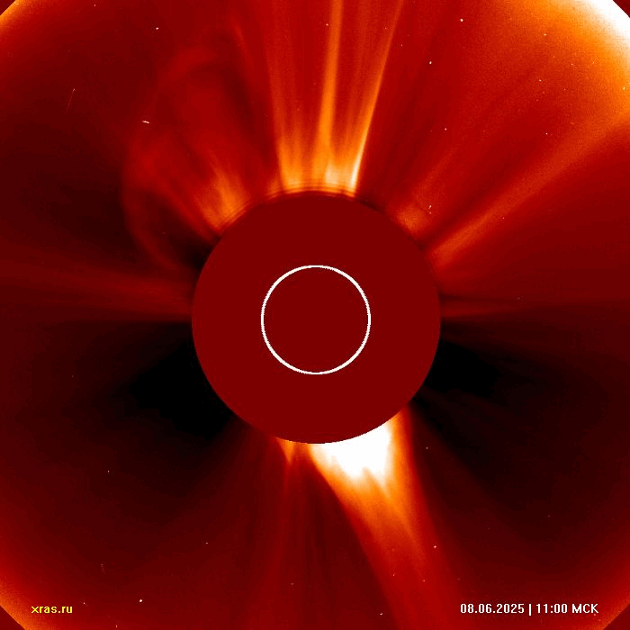 Выброс массы 8 июня 2025 года по данным коронографа LASCO/C3