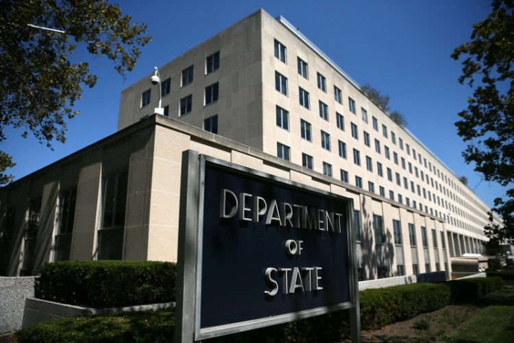    WASHINGTON, DC - SEPTEMBER 12: A sign stand outside the U.S. State Department September 12, 2012 in Washington, DC. U.S. Ambassador to Libya J. Christopher Stevens and three other Americans were killed in an attack on the U.S. Consulate in Benghazi, Libya. (Photo by Alex Wong/Getty Images) Nare