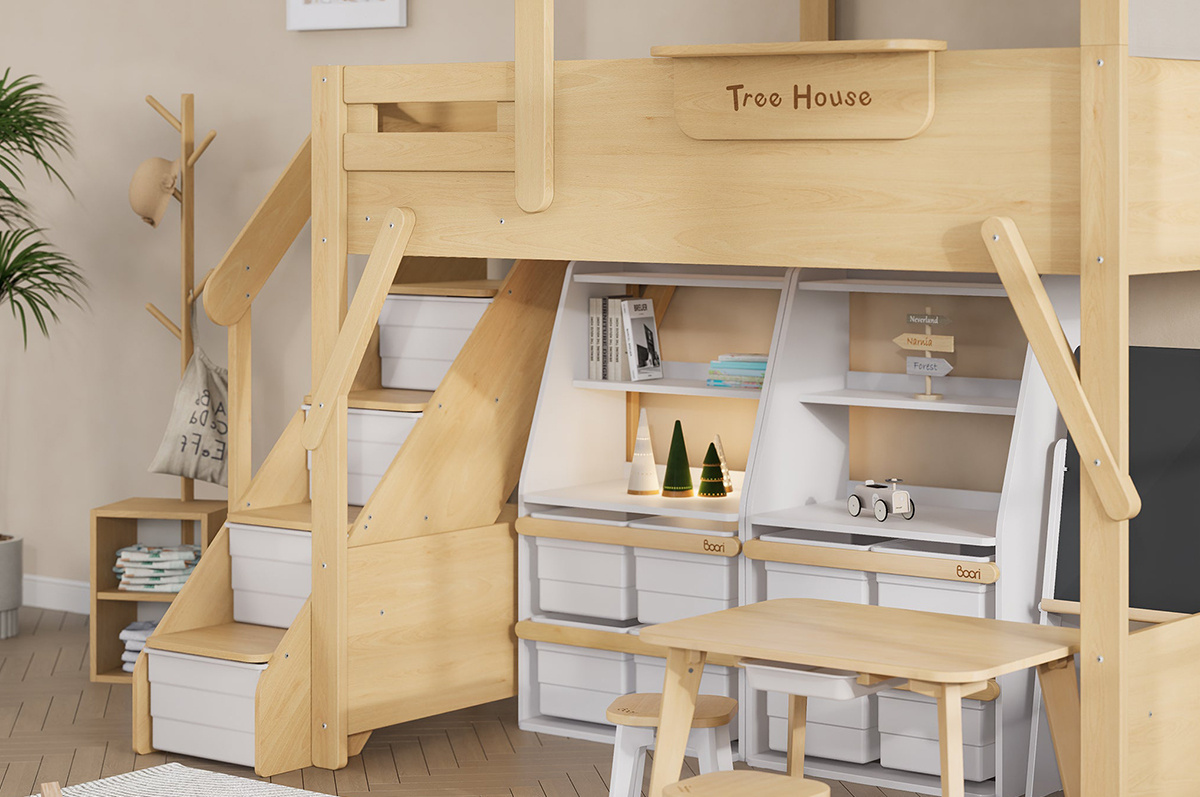 На картинке изображена Двухъярусная кровать Boori в интерьере детской комнаты.