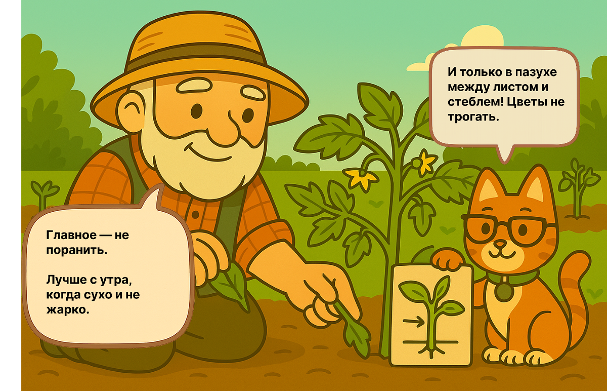 Пасынки нужно удалять аккуратно и вовремя. Иначе не помидор вырастешь, а джунгли. Главное — не перепутать с цветочной кистью.