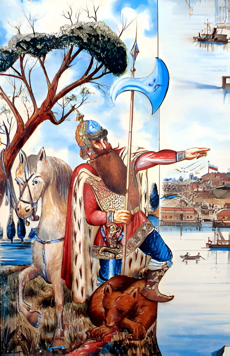 Ярослав Мудрый над телом убитого медведя. Художник: Г. П. Сабанеев (1904 г). Изображения взято в свободном доступе в интернете.