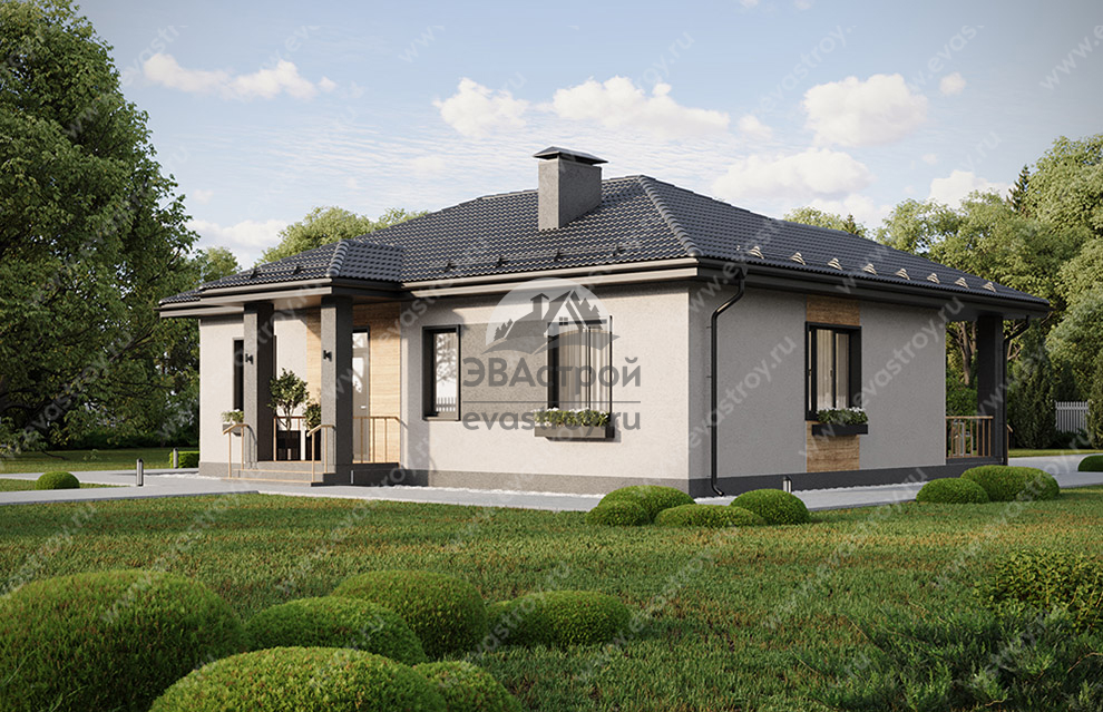 Проект одноэтажного дома 111 м2 с террасой из керамических блоков