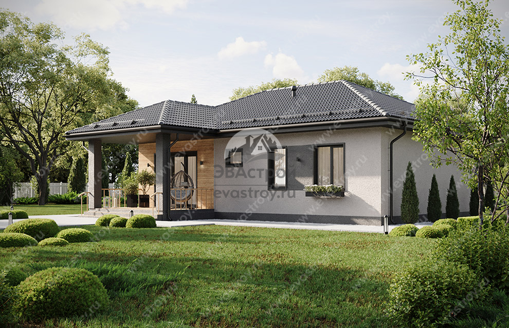 Проект одноэтажного дома 111 м2 с террасой из керамических блоков