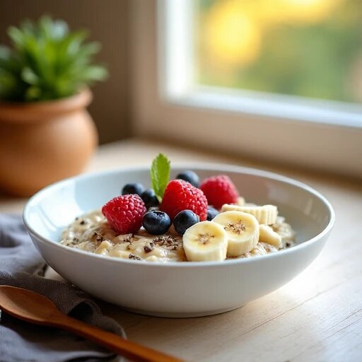 Овсянка на растительном молоке с фруктами и орехами