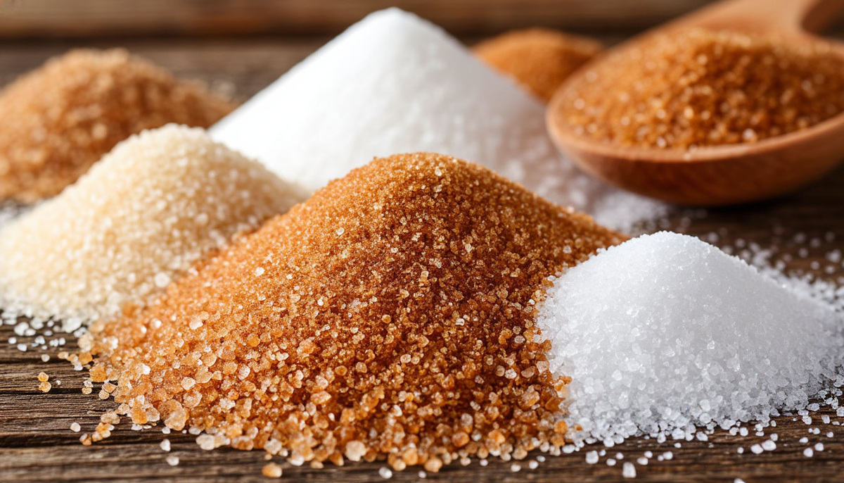 белый и коричнеый сахар разных оттенков