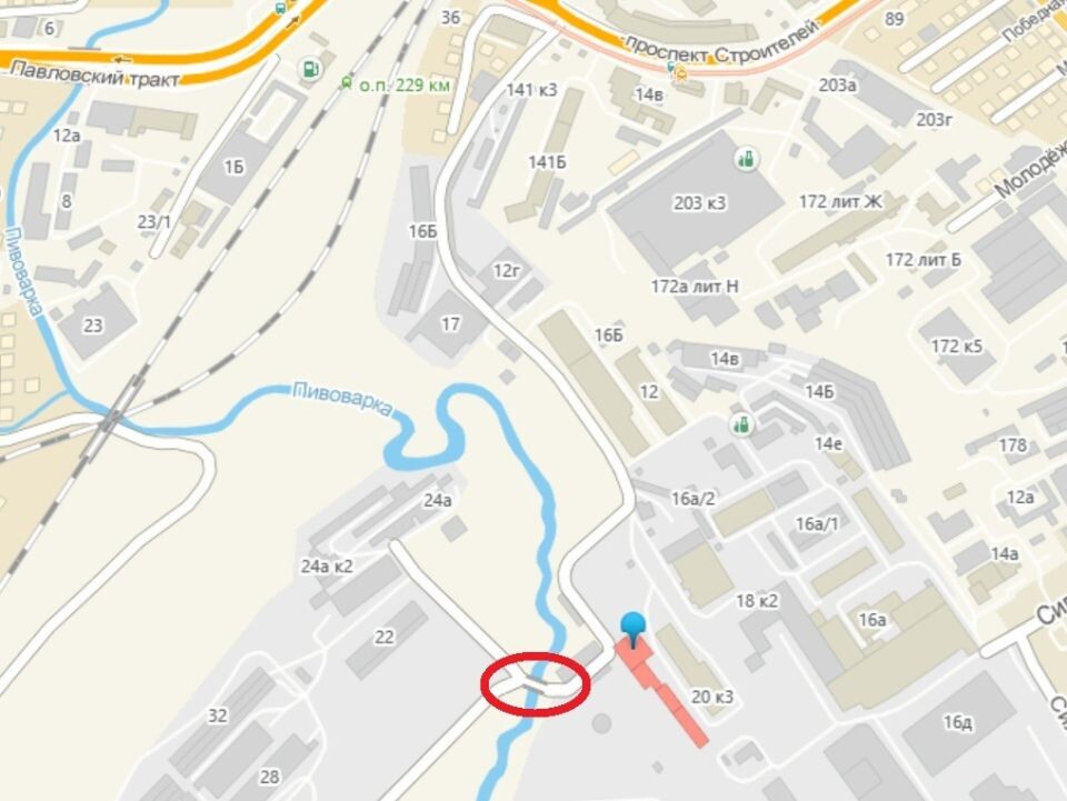    Местоположение переправы в районе ул. Силикатная, 20 на карте. Источник: скриншот 2ГИС