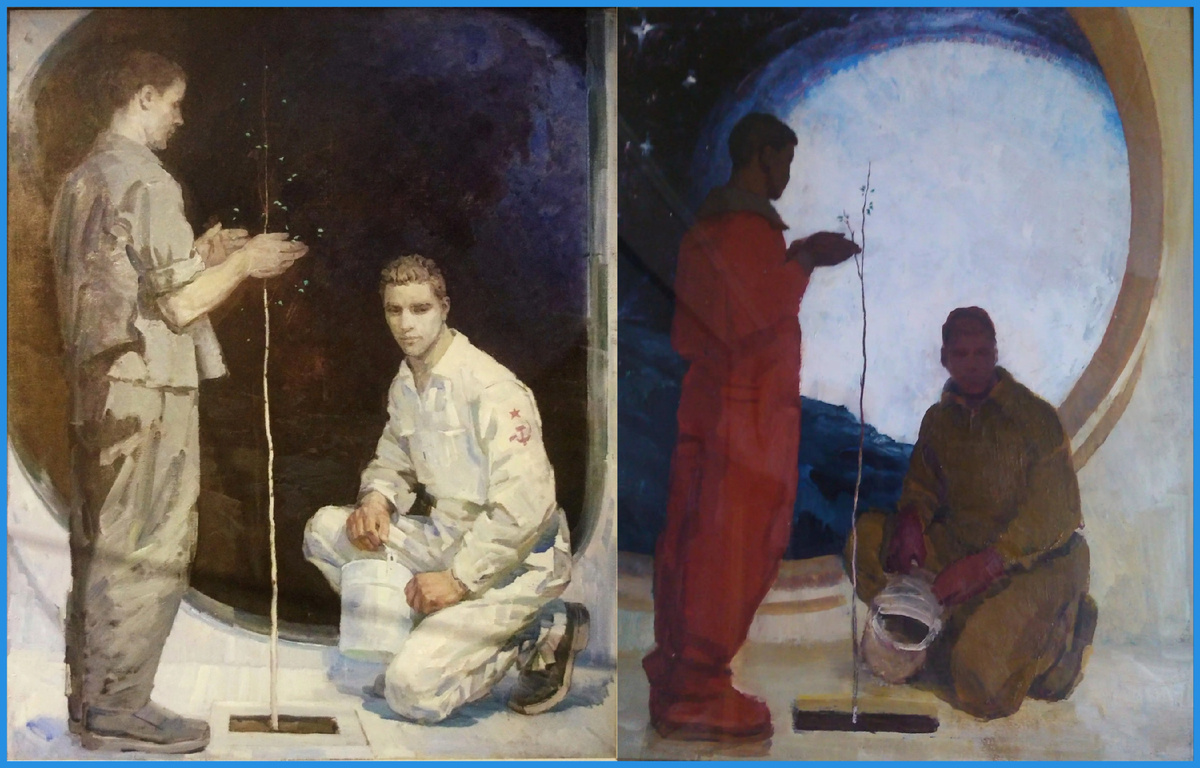    Ливий Щипачев. "Русская березка на Луне" и "Космонавты", 1961. Фото репродукция из открытых источников.