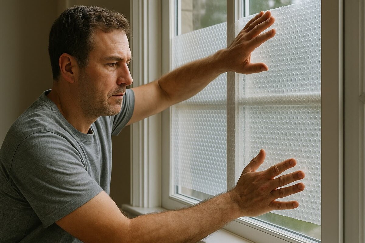    В США пузырчатая пленка на окне выполняет примерно такую же функцию, как у нас — фольга