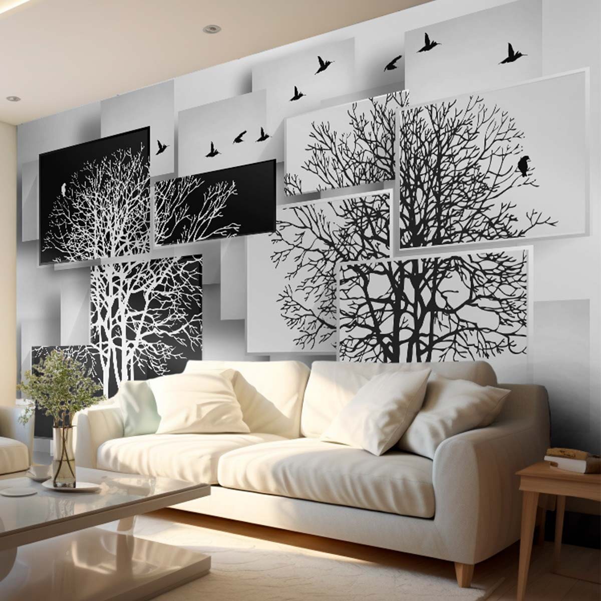 Пример интерьера гостиной с фотообоями VEROL. Артикул на Wildberries: 180837072.