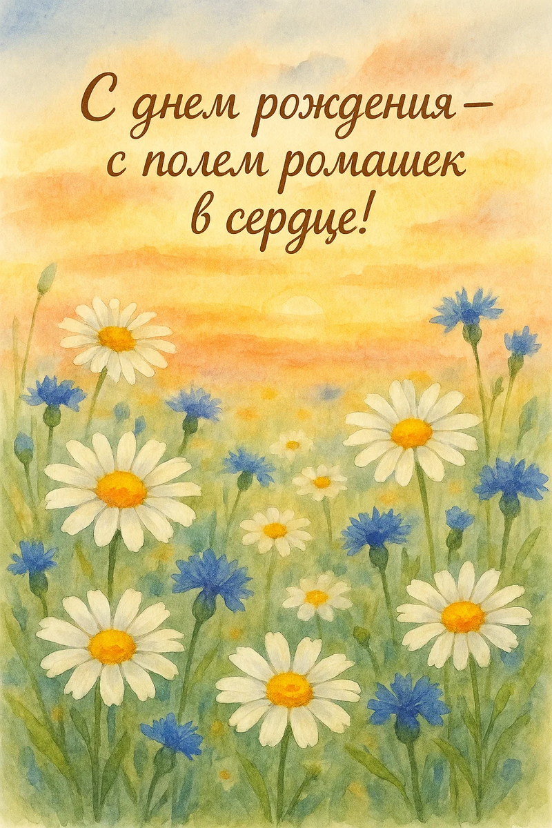 Открытка из серии «С днём рождения с цветами» — идея моя, воплощение с помощью нейросети