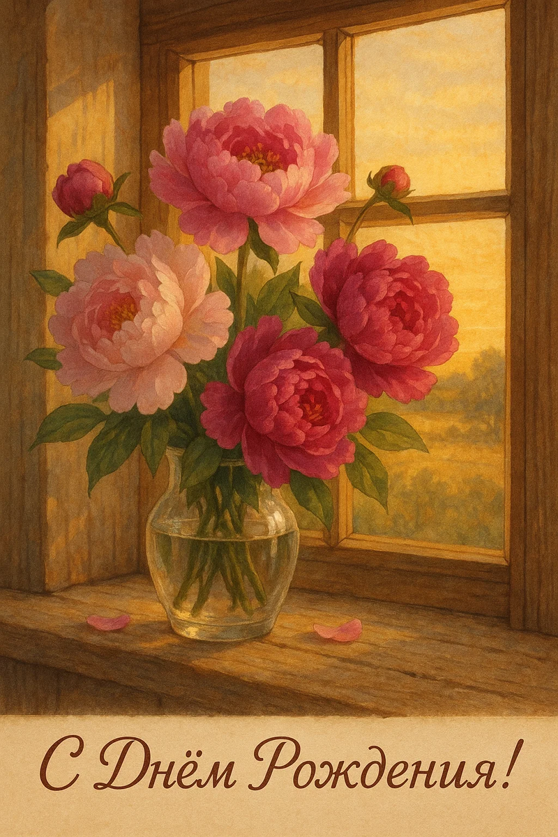 Открытка из серии «С днём рождения с цветами» — идея моя, воплощение с помощью нейросети