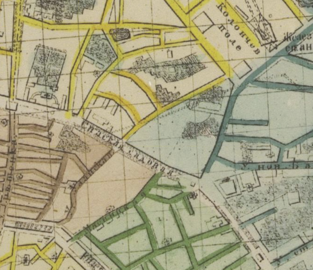 Садовая-Спасская улица на карте Москвы 1848 года. С сайта www.retromap.ru.