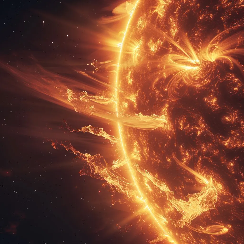 Мощная солнечная вспышка, вырвавшаяся из-под поверхности Солнца, похожая на ту, что вызвала солнечную бурю в 1859 году, называемую событием Кэррингтона.