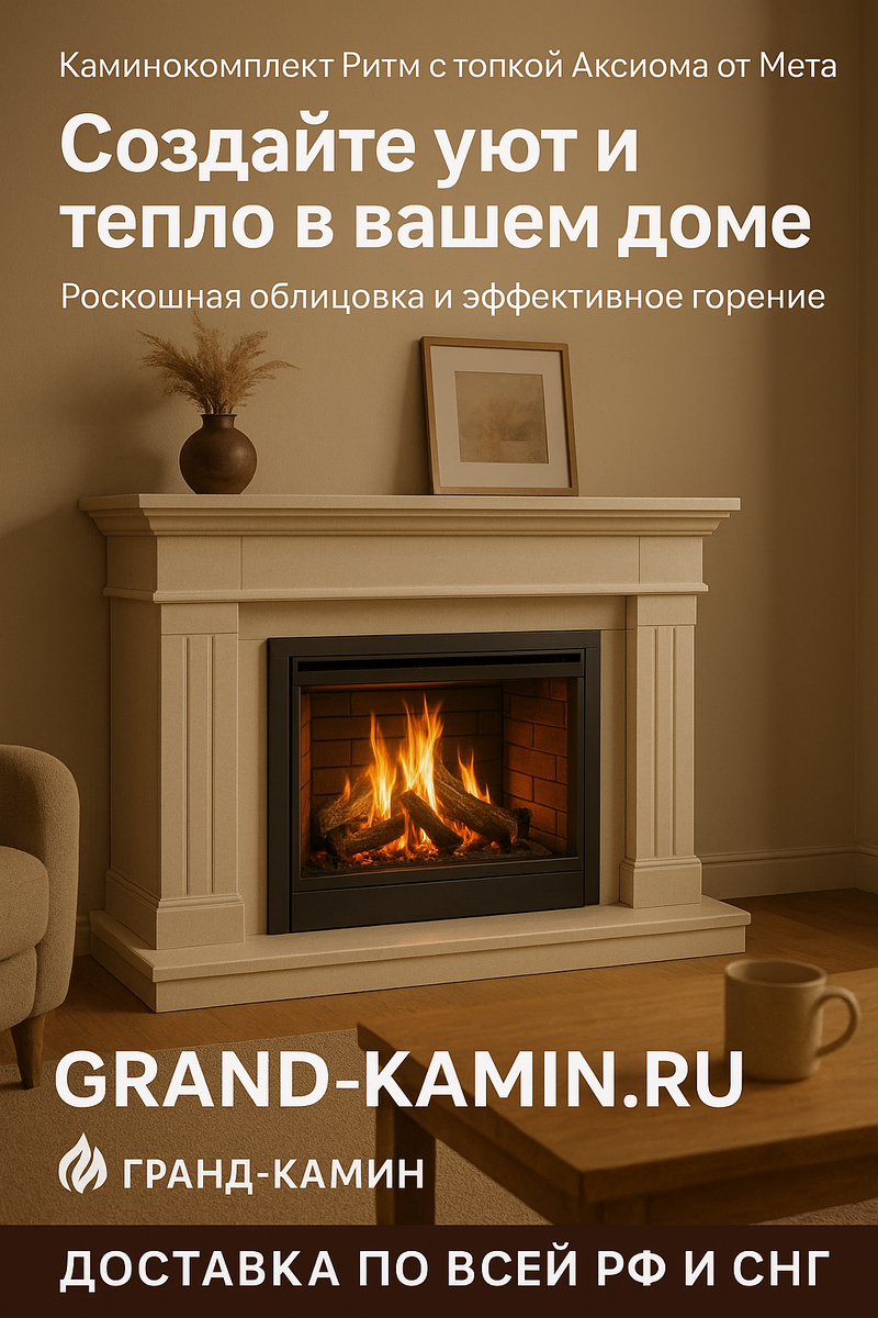    Каминокомплект Ритм с топкой Аксиома от Мета: создайте уют и тепло в вашем доме с роскошной облицовкой и эффективным горением Kamin