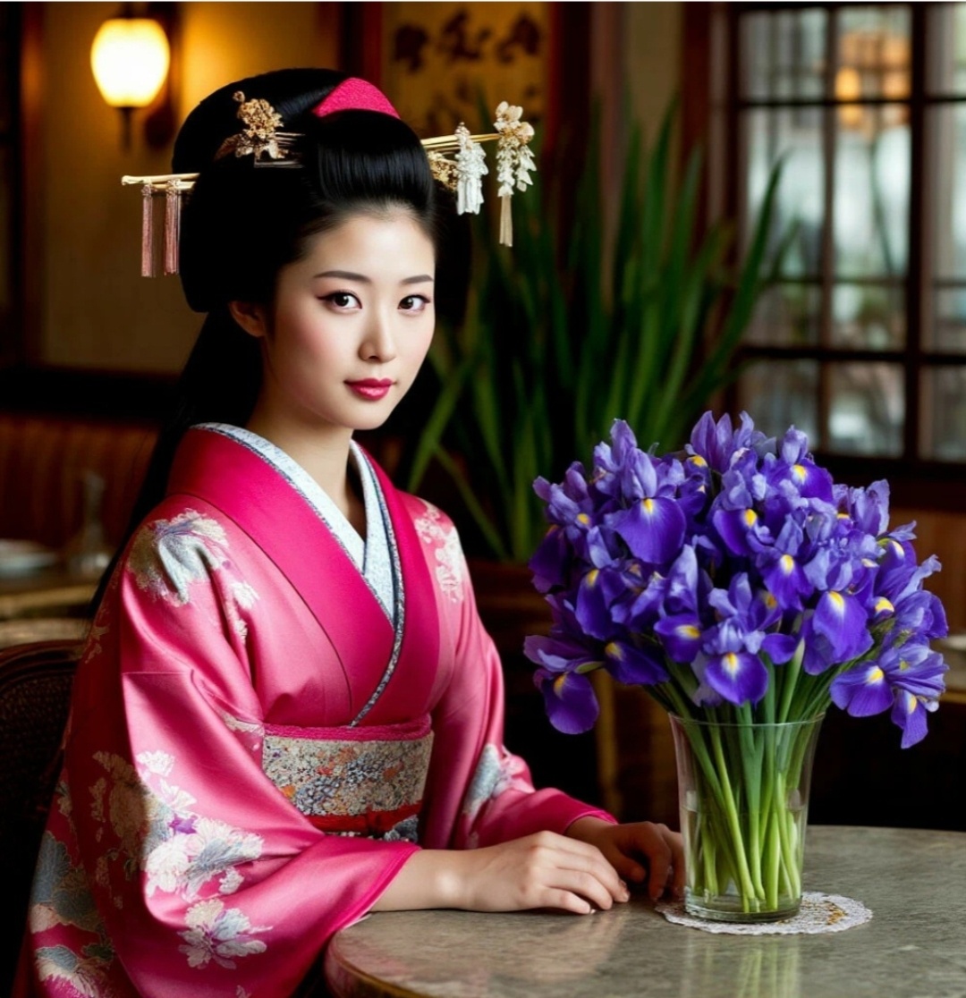 Японская принцесса и ирисы.