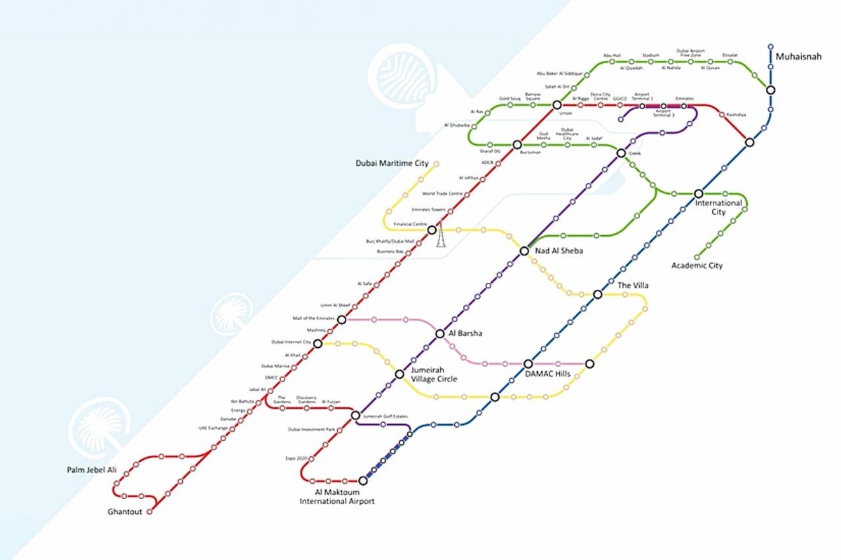 Карта будущего метро Дубая