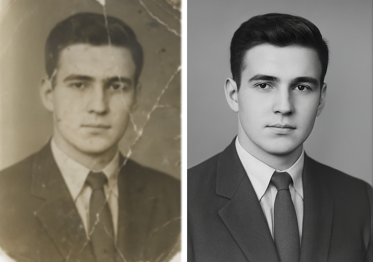 Пример реставрации фото "до и после"