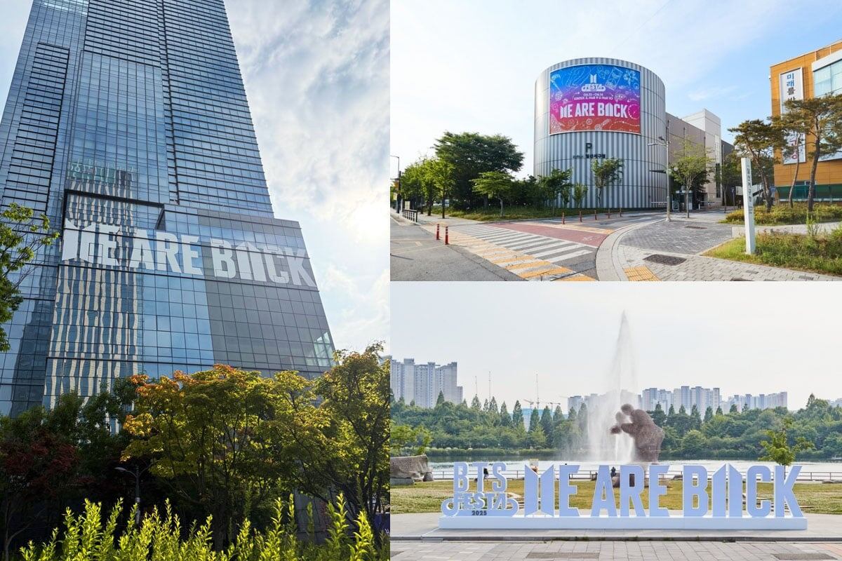 Возвращение BTS: Здание HYBE покрыто приветствием. фото из соц.сети