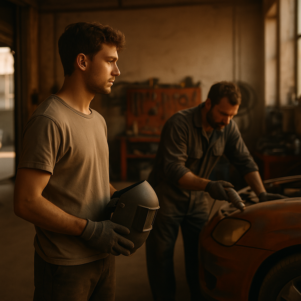 Я впервые вхожу в цех кузовного ремонта и наблюдаю за мастером
